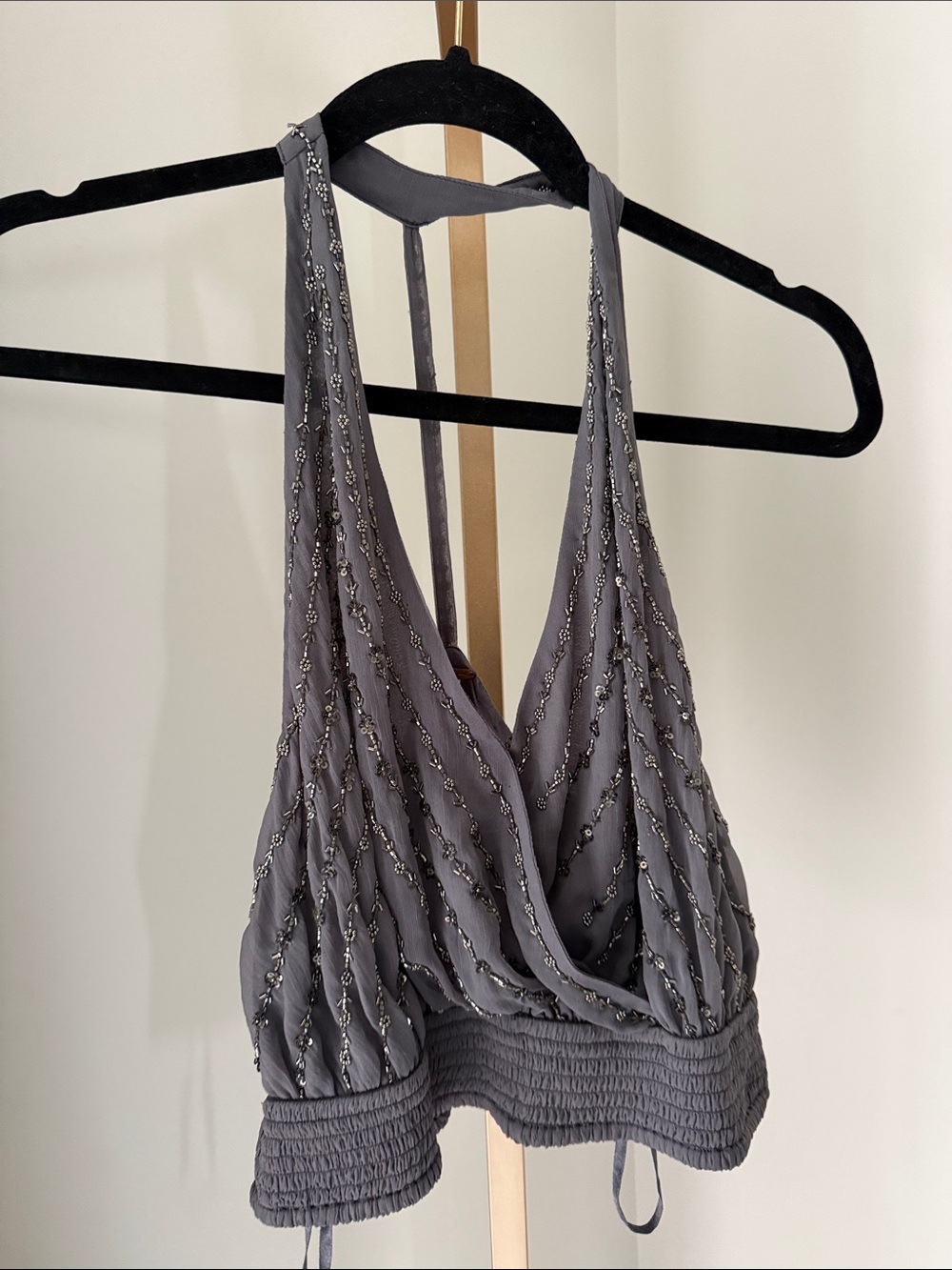 Free People Beaded Halter crop - Gray XS NWT